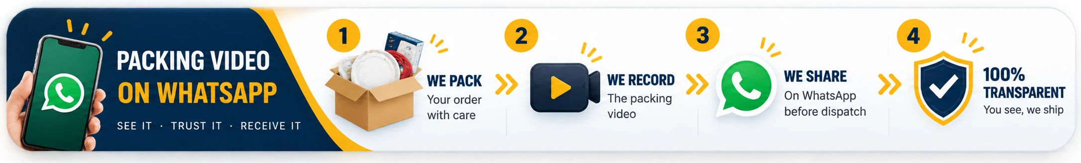 Packing video on WhatsApp — we pack, record and share your order video before dispatch