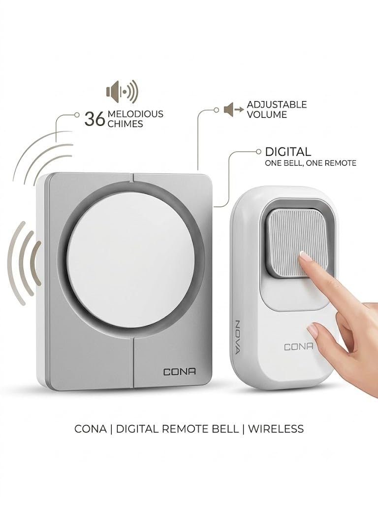 CONA NOVA Elegant Digital Wireless Calling Bell (Model: CRB-1235) | Remote Doorbell with 36 Musical Chimes | Long Range & Volume Adjustable Bell for Premium Homes - Image 2