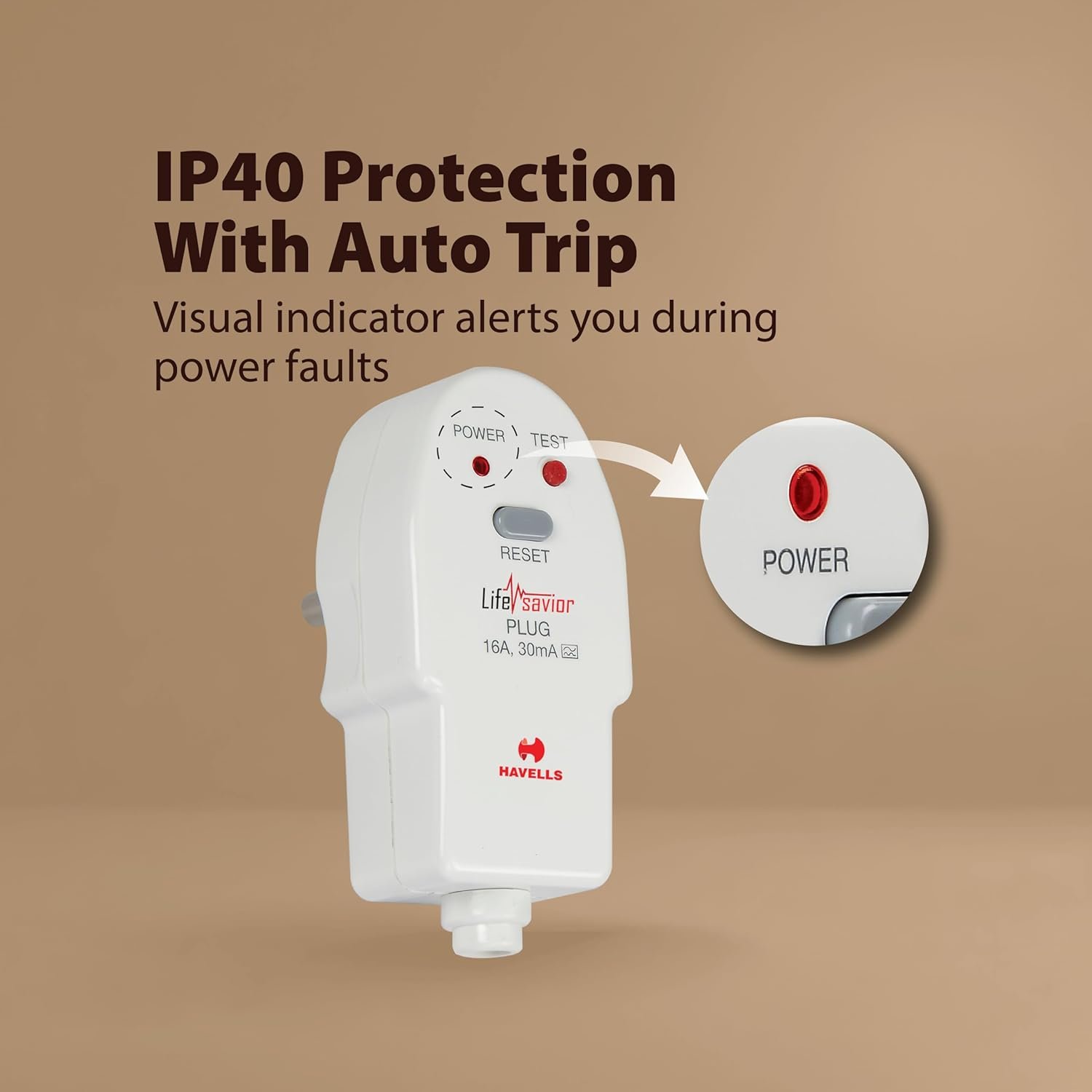 Havells Plastic 16A 30mA PRCD Plug Top, Equipped with a Safety Shutter Socket Along with An Auto Trip Feature Which Shuts Off if Detects Any Current Leakage, Backup Protection for Overload 6IEC 61540 - Image 6