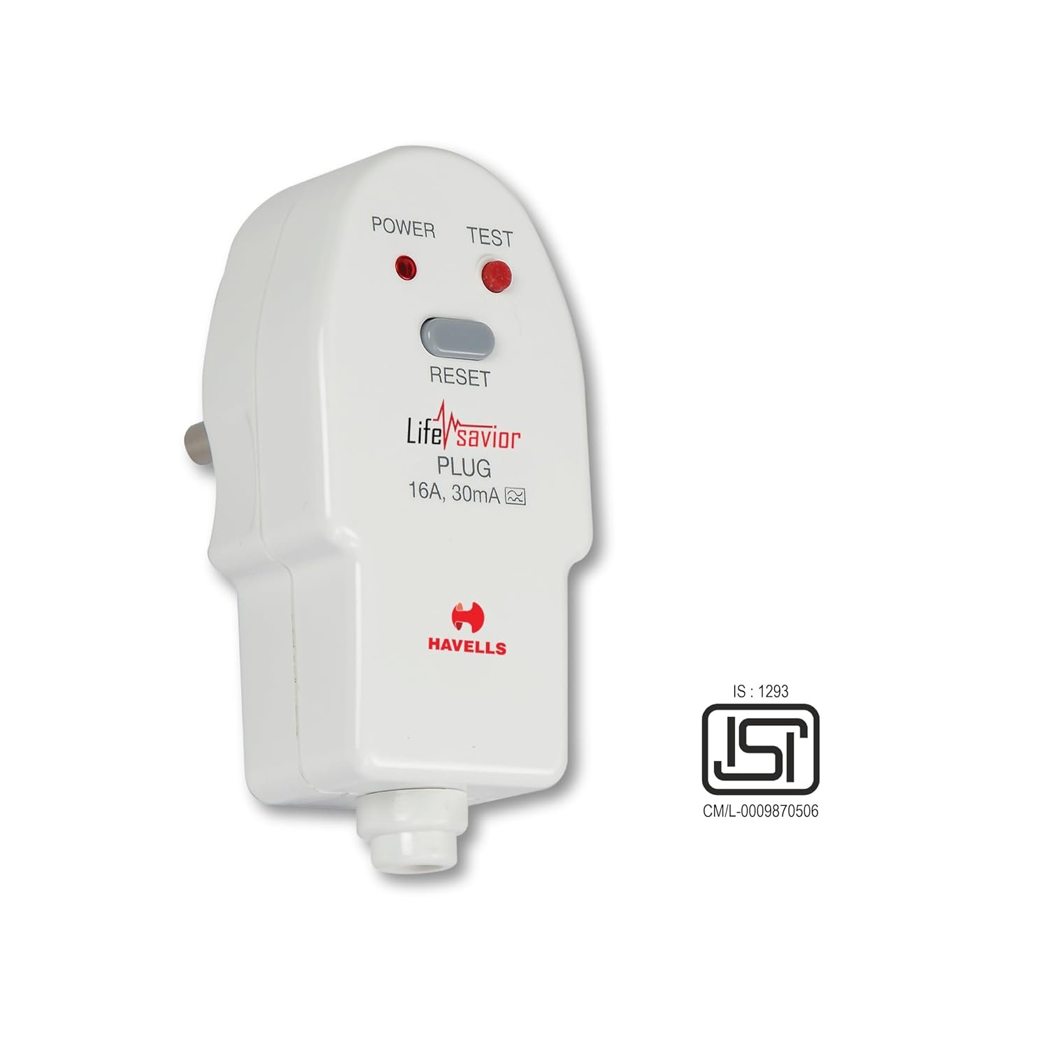 Havells Plastic 16A 30mA PRCD Plug Top, Equipped with a Safety Shutter Socket Along with An Auto Trip Feature Which Shuts Off if Detects Any Current Leakage, Backup Protection for Overload 6IEC 61540 - Image 2