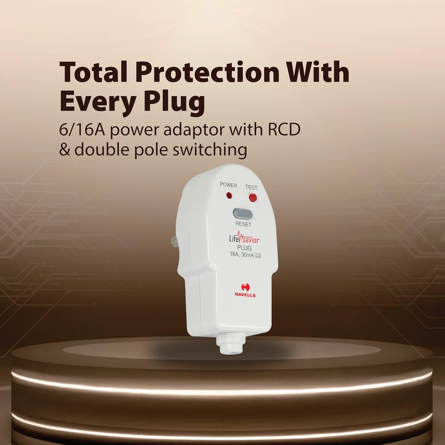 Havells Plastic 16A 30mA PRCD Plug Top, Equipped with a Safety Shutter Socket Along with An Auto Trip Feature Which Shuts Off if Detects Any Current Leakage, Backup Protection for Overload 6IEC 61540 - Image 3