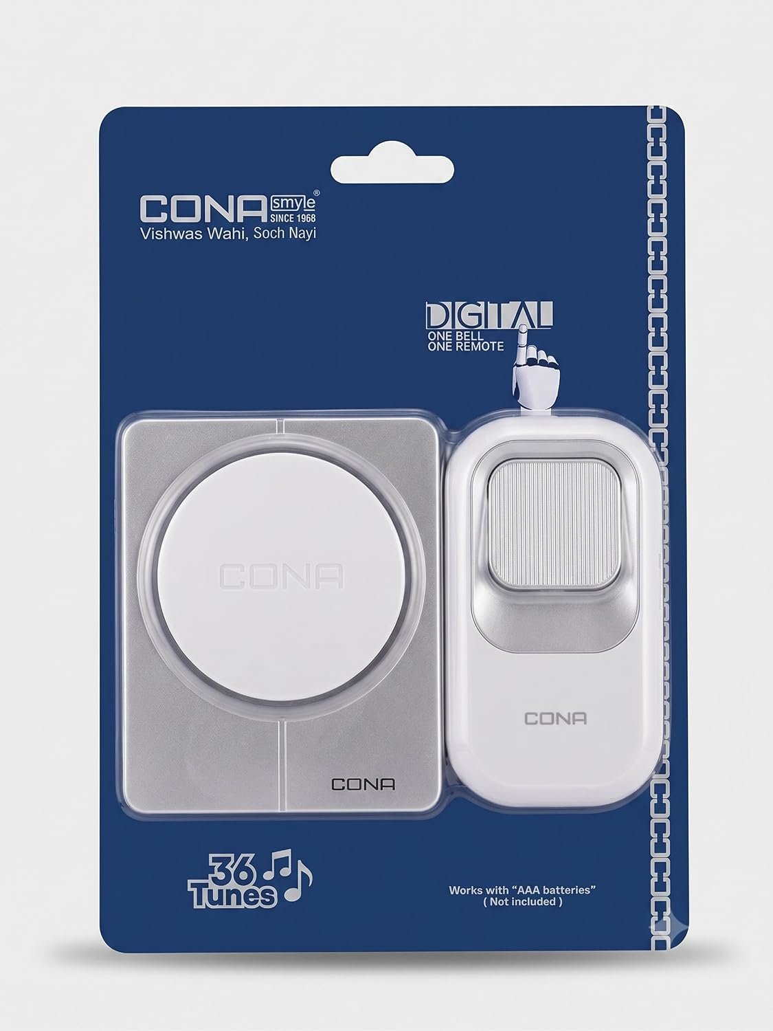 CONA NOVA Elegant Digital Wireless Calling Bell (Model: CRB-1235) | Remote Doorbell with 36 Musical Chimes | Long Range & Volume Adjustable Bell for Premium Homes