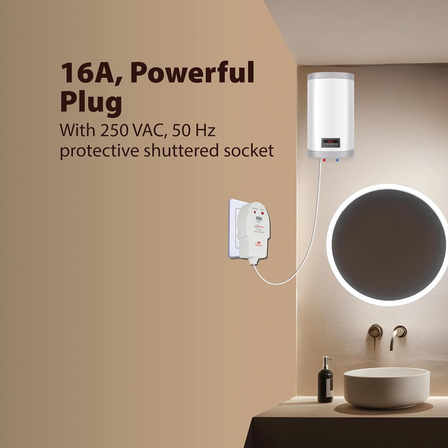 Havells Plastic 16A 30mA PRCD Plug Top, Equipped with a Safety Shutter Socket Along with An Auto Trip Feature Which Shuts Off if Detects Any Current Leakage, Backup Protection for Overload 6IEC 61540 - Image 5