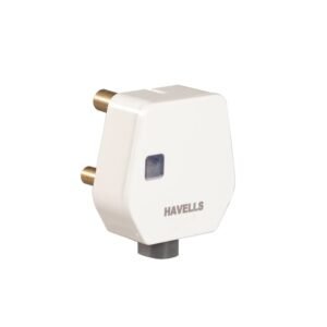 Havells Polycarbonate 16A 3 Pin Flat Plug Top with Indicator Constituting Heavy Brass Parts and Longer Durability,Elegent Design with Glossy Finish,Cord Grip Provided to Hold the Flexible Cable(White)