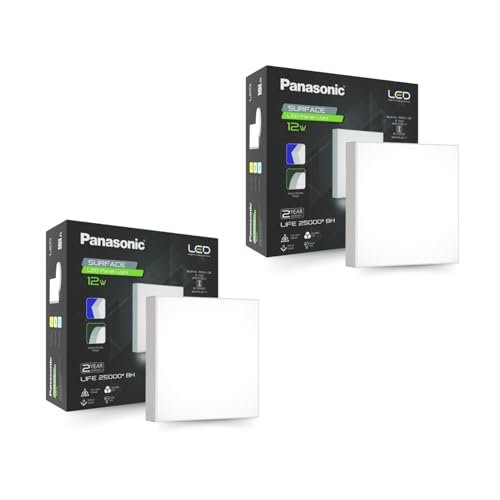 Panasonic 12 Watt LED Rimless Surface Panel Light | Elegant Rimless Design | Surface Mounted LED Down Light for Ceiling (Square, Cool White, Pack of 2)