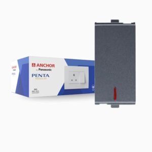 Anchor by Panasonic Penta Modular 16AX 1 Way Switch with Neon Indicator, 1 Module 1 Way Switch (Black, 65001B-10)