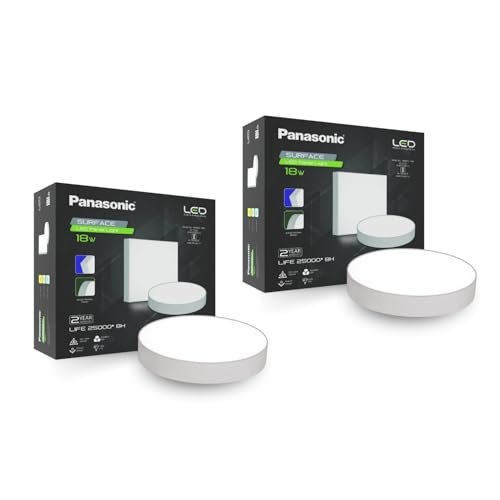 Panasonic 18 Watt LED Rimless Surface Panel Light | Elegant Rimless Design | Surface Mounted LED Down Light for Ceiling (Round, White, Pack of 2)