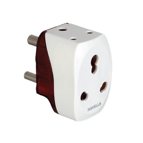 Havells 6A/16A, 240V AC 3 Pin Nickel Plated Brass Adaptor for Regular Use,Flame Retardant, UV Stabilized for Safety Assurance During Fire Catching, Photo Degradation and Physical Destruction., White - Image 2