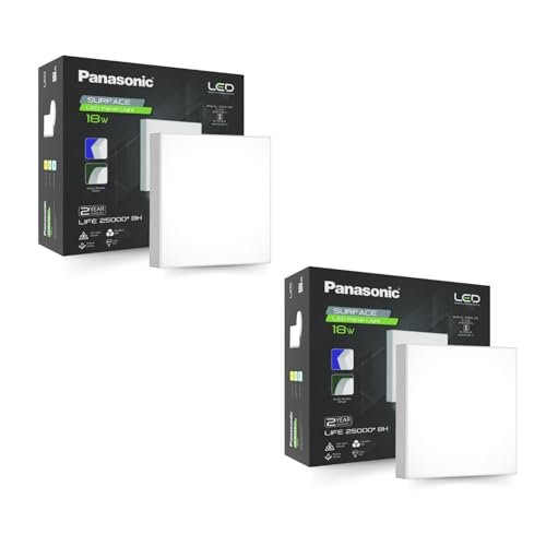 Panasonic 18 Watt LED Rimless Surface Panel Light | Elegant Rimless Design | Surface Mounted LED Down Light for Ceiling (Square, Cool White, Pack of 2)
