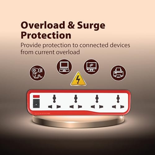 Havells EcoStar 4+1 Extension Board | Overload, Over Current & Over Voltage Protection | 4 Mtr Copper Wire | ISI Certified Wire & Plug | Universal 3 Pin 4 Sockets | LED Indicator | Home & Office Use - Image 4