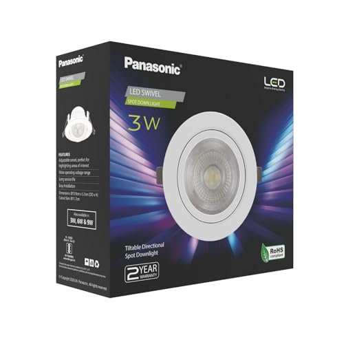 Panasonic 3 Watt Round Swivel Downlight, 3W Swivel Ceiling Light, Swivel Conceal Surface Light for Home, 3000k Warm White Swivel Downlight - Image 2