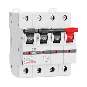 Anchor by Panasonic UNO 32 Amp TPN C Curve MCB | ISI Marked Triple Pole & Neutral 32A Miniature Circuit Breaker (98038)