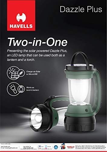 Havells Dazzle Plus LHEXTDP7HN1G005 5W LED Lantern Cum Torch (Pack of 1, Lilitary Green)