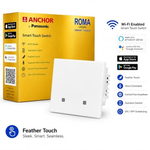 Anchor By Panasonic Smart Wi-fi Modular 2 Gang Premium Touch Switch (6 Amps Each) Fits in Anchor Roma Urban Plates Only) Compatible with Alexa, Google Assistant & Siri (Pack of 1, White) - Image 2