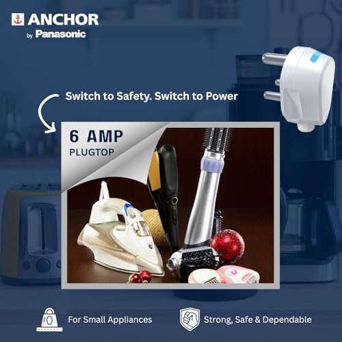 Anchor by Panasonic Plug Top 6A, 3 Pin, ISI Certified with LED Indicator, Ideal for Daily Use Appliances ??? White (Pack of 20) - Image 3