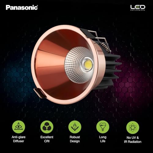 Panasonic 7 Watt Deep Recessed COB False Ceiling Light, Recessed Downlight for Home, Shop, Museum, Restaurant with 56mm Cutout, Rose Gold Reflector, Warm White Light (PDLM43073) - Image 4