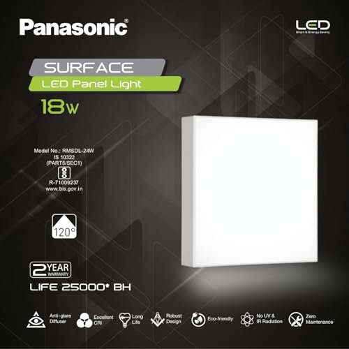 Panasonic 18 Watt LED Rimless Surface Panel Light | Elegant Rimless Design | Surface Mounted LED Down Light for Ceiling (Square, Cool White, Pack of 2) - Image 4