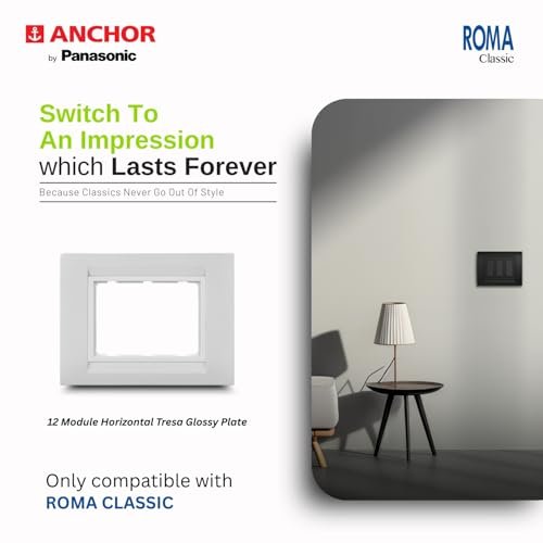 Anchor by Panasonic Roma Classic 8 Module Horizontal Tresa Glossy White Plate for Switch Board (White, 30384WH-PK2) - Image 3