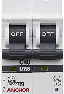 Anchor by Panasonic UNO 40 Amp Double Pole C Curve MCB | ISI Marked Double Pole 40A Miniature Circuit Breaker (98023)