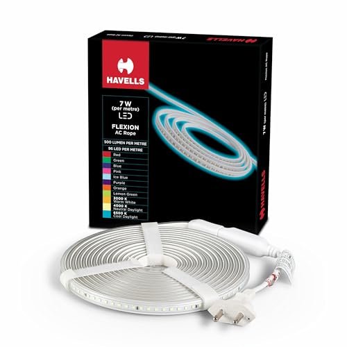 HAVELLS Flexion Plug n Play 5m LED Rope Light 96LED/Meter Strip | Warm White 3000K| Waterproof IP65 Certified Festive Light | 5M - Outdoor Lights for Balcony Decor, Home Decor & Interior Decor - Image 2