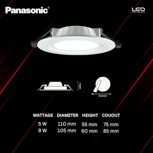 Panasonic 9 Watt LED Concealed Downlighter, LED Recessed Downlight, 85mm Cut Out, BIS & ROHS Certified, 4KV Surge Protection, Warm White Light (PDLM34093) - Image 2