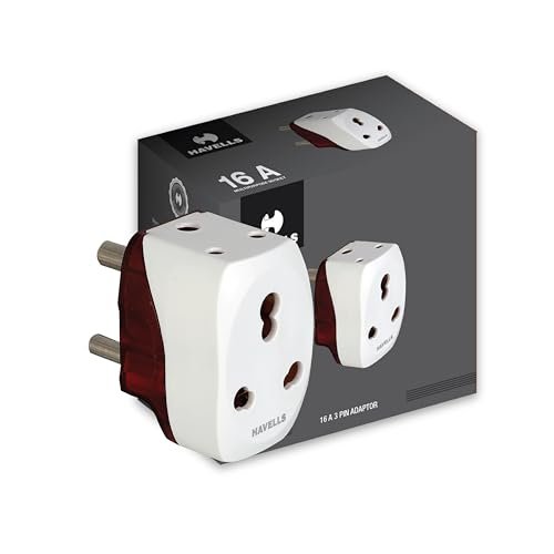 Havells 6A/16A, 240V AC 3 Pin Nickel Plated Brass Adaptor for Regular Use,Flame Retardant, UV Stabilized for Safety Assurance During Fire Catching, Photo Degradation and Physical Destruction., White