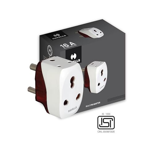 Havells 6A/16A, 240V AC 3 Pin Nickel Plated Brass Adaptor for Regular Use,Flame Retardant, UV Stabilized for Safety Assurance During Fire Catching, Photo Degradation and Physical Destruction., White - Image 3