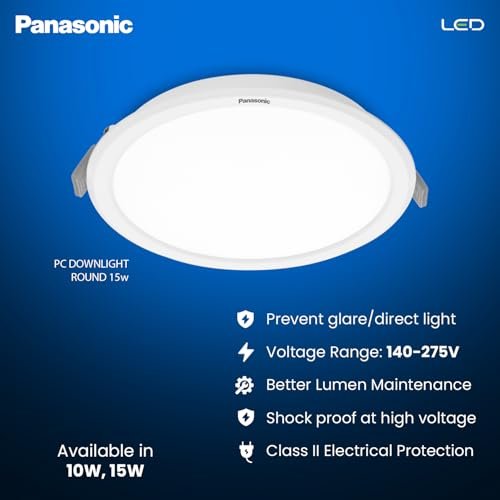 Panasonic 15 Watt LED PC Downlighter, Round False Ceiling Downlight for Home, Office with Cutout 150mm, Cool White Ceiling Downlight (PDLM01157R3) - Image 4