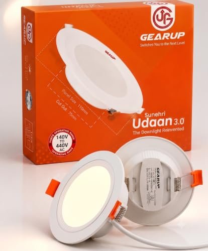 GearUp 7W LED Downlight | 3000K | Built-in 4kV Surge Protection | Energy Efficient Ceiling Recessed Light for Home & Office (Pack of 10)