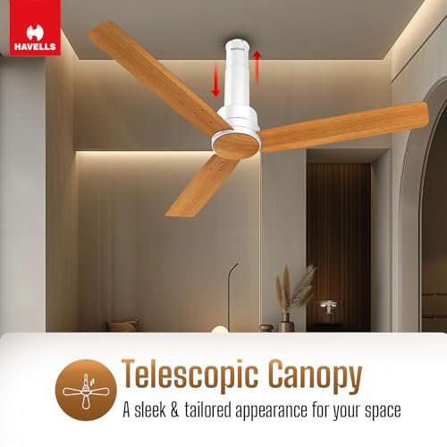 Havells 1200mm Elio Prime BLDC Ceiling Fan | Remote Controlled, High Air Delivery Fan | 5 Star Rated, Upto 60% Energy Saving, 2+1* Year Warranty | (Pack of 1, Pinewood Pearl White) - Image 3