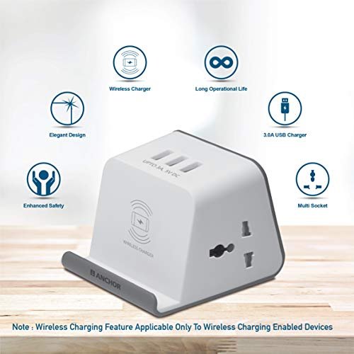 Smart Anchor Extension Socket with Wireless Charging (White + Grey) - Image 2