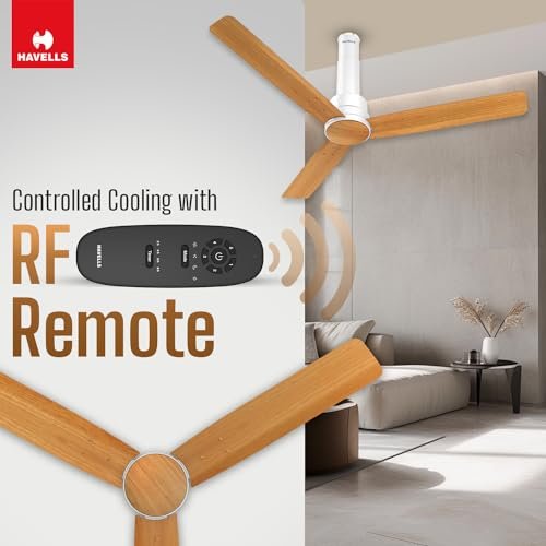 Havells 1200mm Elio Prime BLDC Ceiling Fan | Remote Controlled, High Air Delivery Fan | 5 Star Rated, Upto 60% Energy Saving, 2+1* Year Warranty | (Pack of 1, Pinewood Pearl White) - Image 6