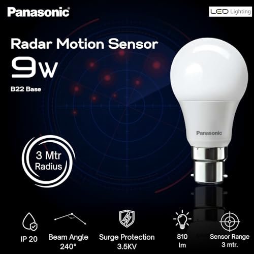 Panasonic 9 Watt Motion Sensor Led B22D Bulb for Home with 3 Mtr Radius Sensor Area, Auto Off After 15 Sec, 1 Yr Warranty - Image 5