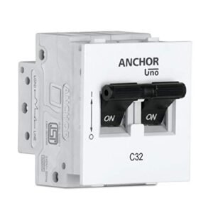 Anchor by Panasonic UNO Mini Modular 32 Amp Double Pole C Curve MCB | ISI Marked Double Pole 32A Miniature Circuit Breaker (98080)