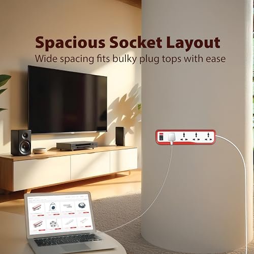 Havells EcoStar 4+1 Extension Board | Overload, Over Current & Over Voltage Protection | 4 Mtr Copper Wire | ISI Certified Wire & Plug | Universal 3 Pin 4 Sockets | LED Indicator | Home & Office Use - Image 6