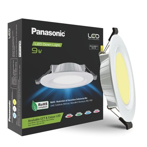 Panasonic 9 Watt LED Concealed Downlighter, LED Recessed Downlight, 85mm Cut Out, BIS & ROHS Certified, 4KV Surge Protection, Warm White Light (PDLM34093)