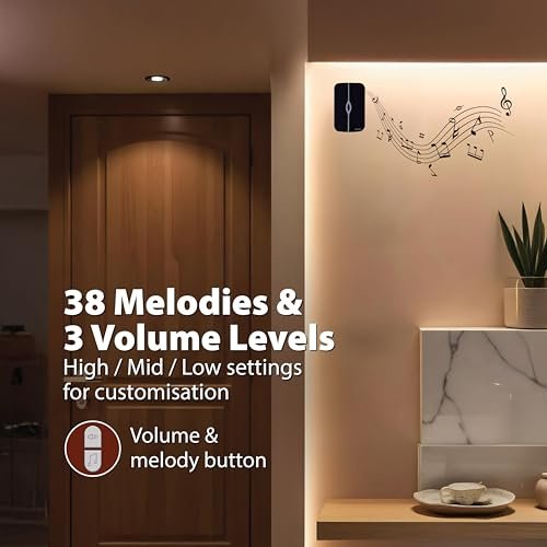 Havells Tango Wireless Digital Doorbell (White & Black), 25 Chime Melodies, 3 Volume Levels, 100m 433.92MHz Open Air Receiver and Transmitter Range,Loved by Users for LED Stylish and Superb Longevity - Image 5