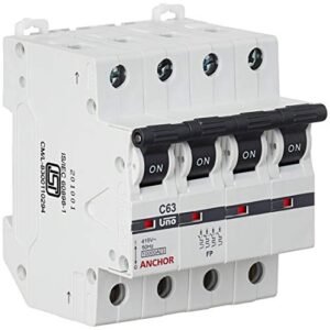 Anchor by Panasonic UNO 63 Amp Four Pole C Curve MCB | ISI Marked Four Pole 63A Miniature Circuit Breaker (98048-2)