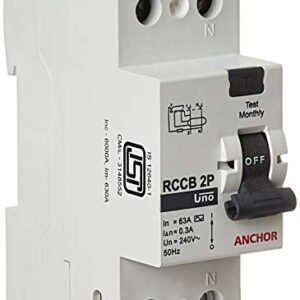 Anchor by Panasonic UNO Series RCCB 63 AMP 300mA Double Pole Residual Current Circuit Breaker (White, 98212-2)