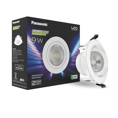 Panasonic 9W LED Swivel Downlight, Recessed Downlight for False Ceiling, Cutout 90mm, Warm White Light (PDLM40093)