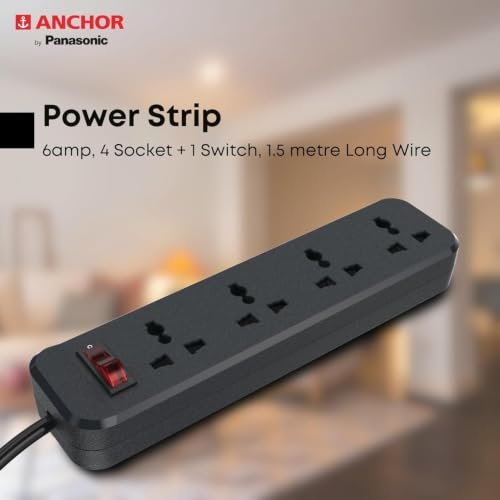 ANCHOR By Panasonic Powerstrip with 4 Sockets, 1 ON/Off Switch, 1.5 Metre, 6A, 240V AC, Pack of 2 - Image 4