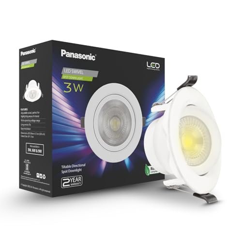 Panasonic 3 Watt Round Swivel Downlight, 3W Swivel Ceiling Light, Swivel Conceal Surface Light for Home, 3000k Warm White Swivel Downlight