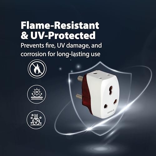 Havells 6A/16A, 240V AC 3 Pin Nickel Plated Brass Adaptor for Regular Use,Flame Retardant, UV Stabilized for Safety Assurance During Fire Catching, Photo Degradation and Physical Destruction., White - Image 6