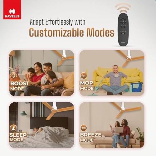 Havells 1200mm Elio Prime BLDC Ceiling Fan | Remote Controlled, High Air Delivery Fan | 5 Star Rated, Upto 60% Energy Saving, 2+1* Year Warranty | (Pack of 1, Pinewood Pearl White) - Image 4