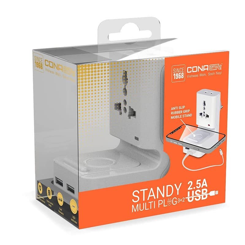 Cona Standy Multiplug 3+2 with USB - (White) - (Material -PC) - Unit 1 No - Image 4