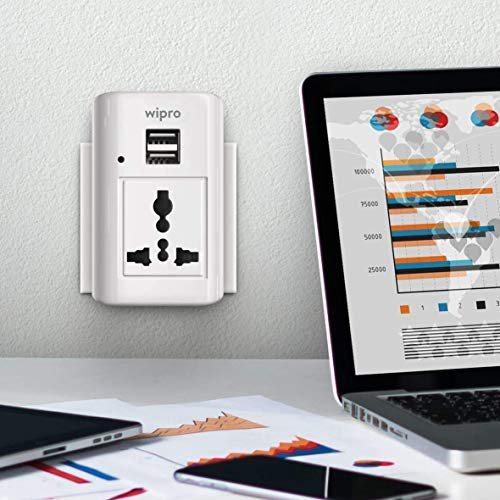 Wipro Multiplug with 3 Pin Universal Socket & 2 USB Port for Charging| Power Supply Indicator | Surge Protection | Compact & Light weight | Multiplug socket for Home, Office | Pack of 1 (White) - Image 4