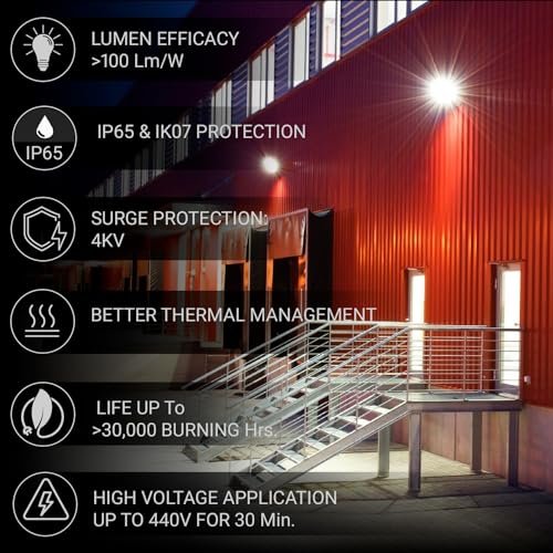 Panasonic 50W LED Flood Light | IP65 & IK07 Water Proof Protection and Imapct Proof Outdoor Light | 440V High Voltage Protection | 6500k Cool White (Pack of 1) - Image 3