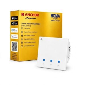 Anchor by Panasonic Smart Touch Fan Regulator 100W, 1 Channel, 2 Module | Wi-Fi Enabled | Compatible with Alexa, Google Assistant & Siri | Fits Anchor Roma Urban Plates | White | Pack of 1