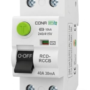CONA smyle RCD-RCCB 2-Pole 40A 30mA, Residual Current Circuit Breaker, 240/415V 10kA, DIN Rail Mount, White Polycarbonate Body