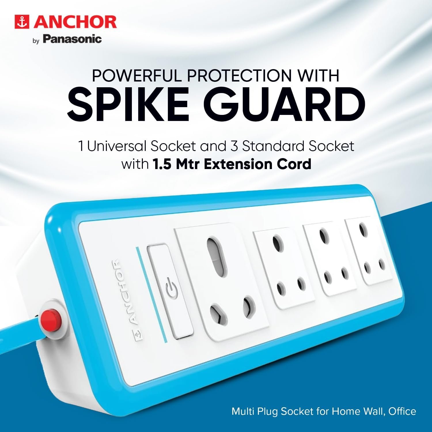 Anchor by Panasonic 16A 4 Socket Extension Board with 1 Universal & 3 Standard Sockets and 1.5 Mtr Extension Cord for Home & Office (22067) - Image 2